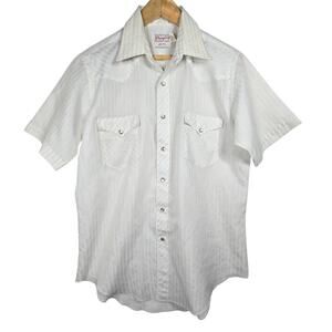 Vintage Wrangler Shirt Mens 16 LG White Pearl Snap Western Short Sleeve USA 70s